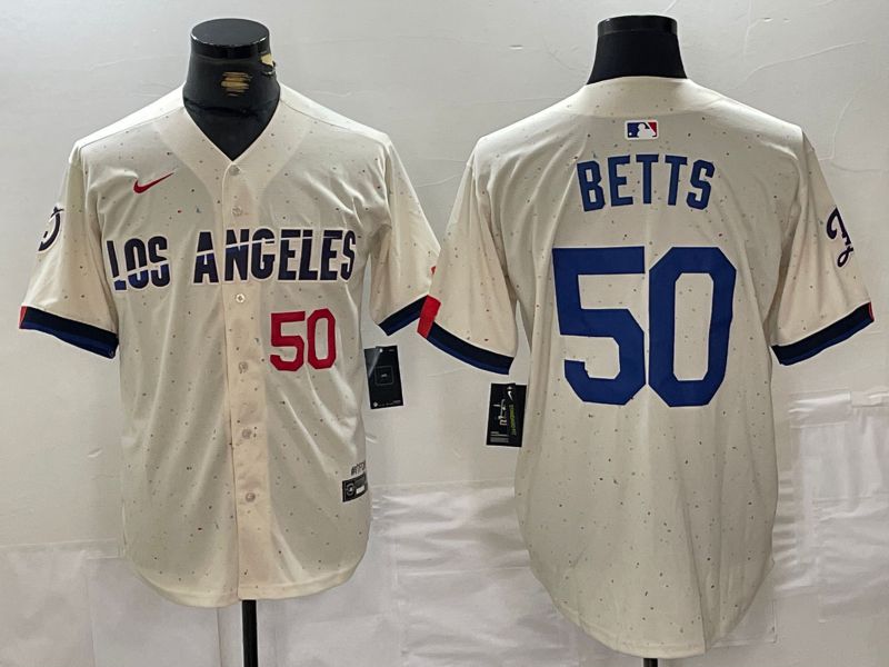 Men Los Angeles Dodgers #50 Betts Cream Fashion Nike Game MLB Jersey style 4